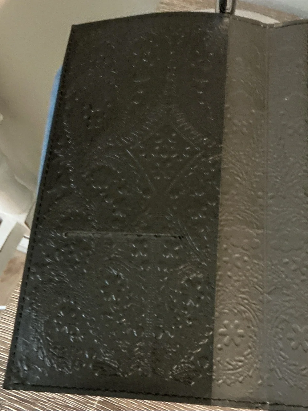Christian Lacroix Black Embossed Slim Passport Document Wallet Holder 4.5x8.25